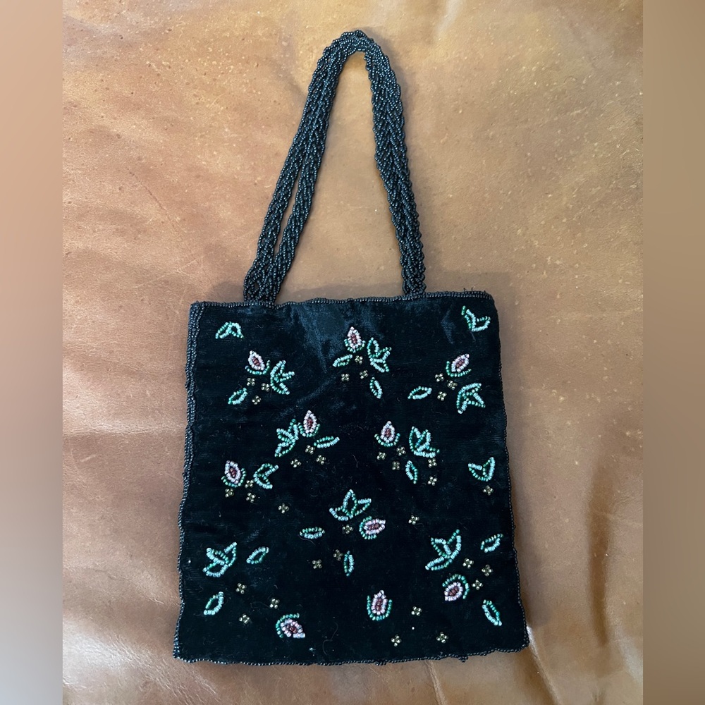 Vintage beaded Black Tote Bag